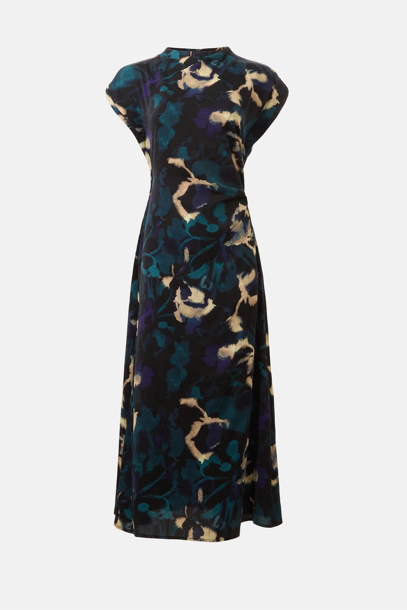 knee length dresses for ladies Evening Muse Floral Velvet Burnout Midi Dress S / Teal