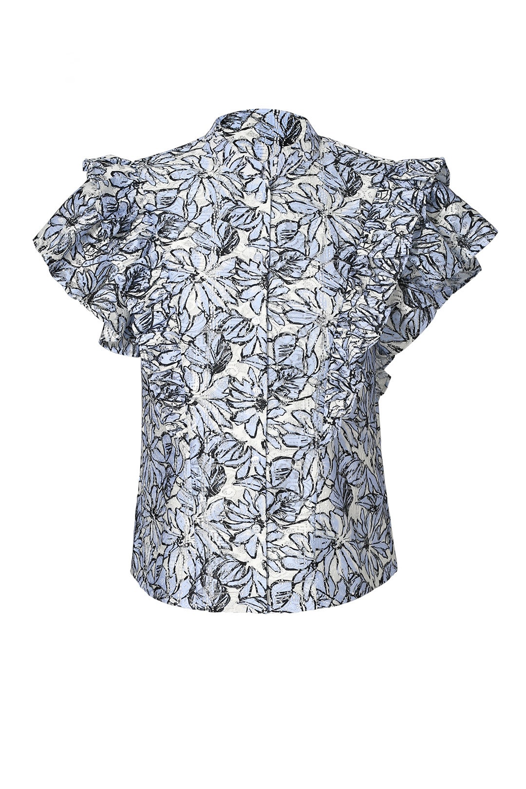Blue Floral Ruffle Top by Dina Agam