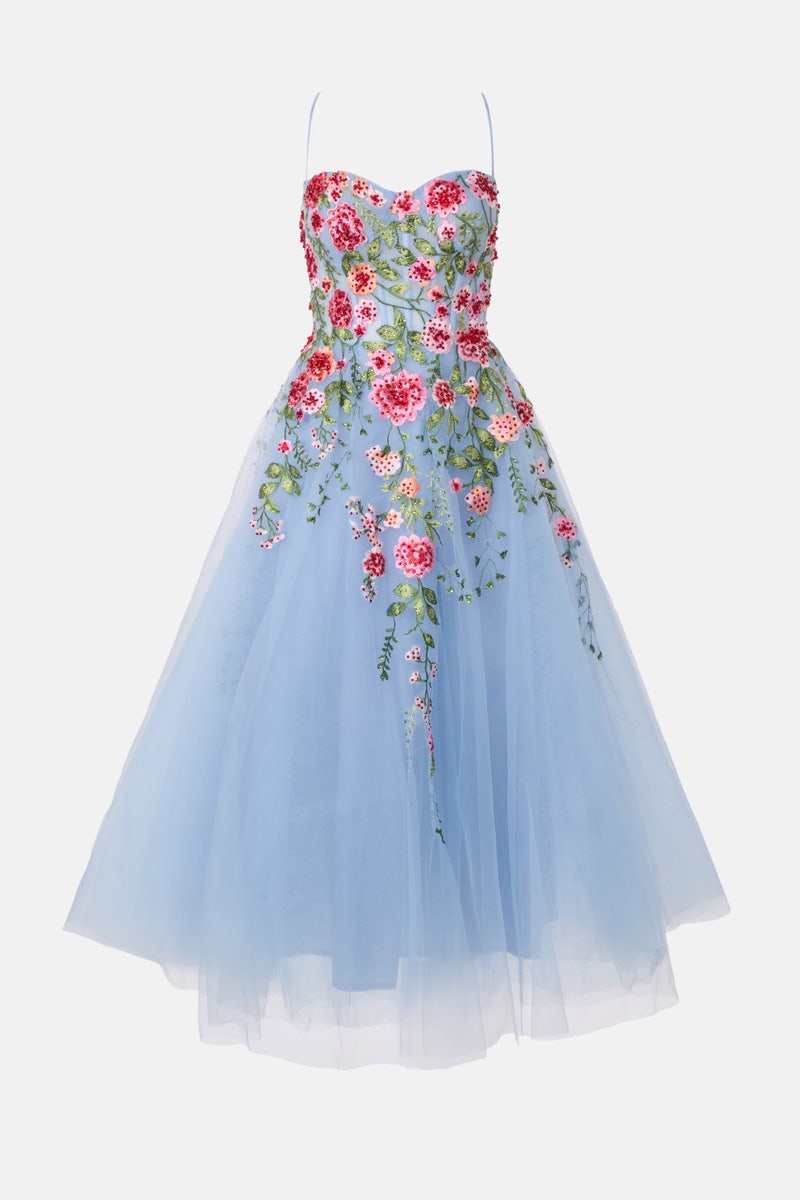 Slim Strap Sheer Bustier Embroidered Dress by Ieena for Mac Duggal - Photo 4