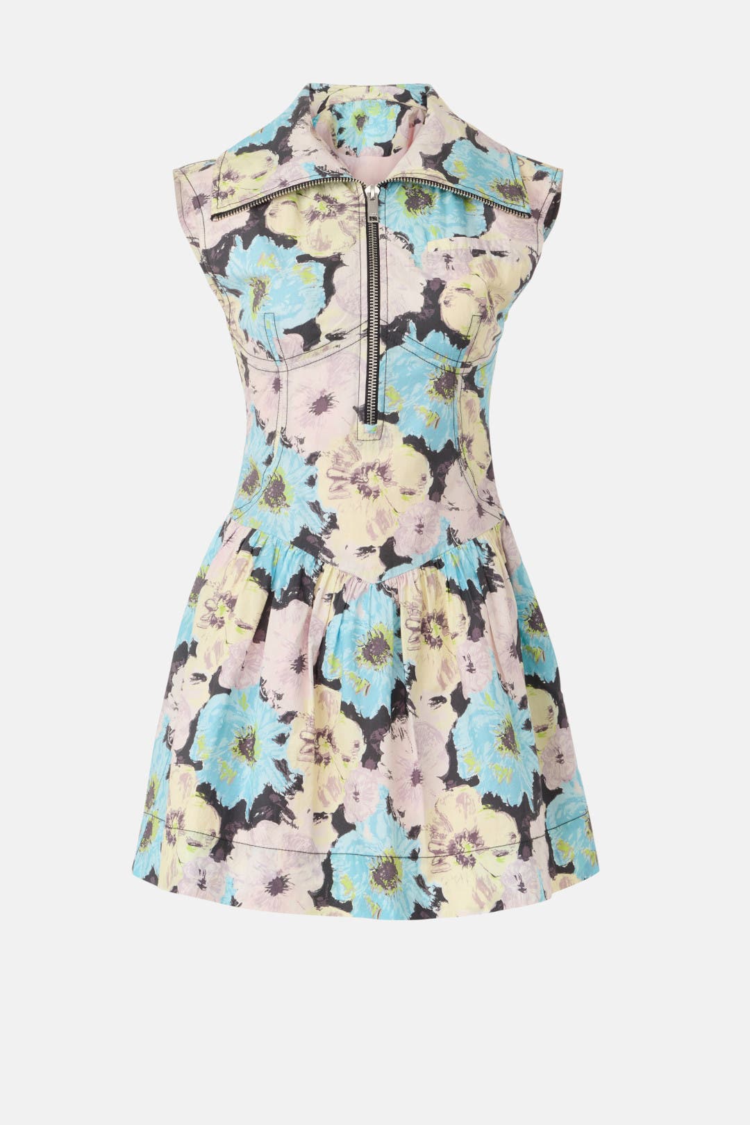 GANNI(ガニー)Printed Cotton Mini ShirtDress Ganni - Leopard Printed Cotton Tie String Mini Dress