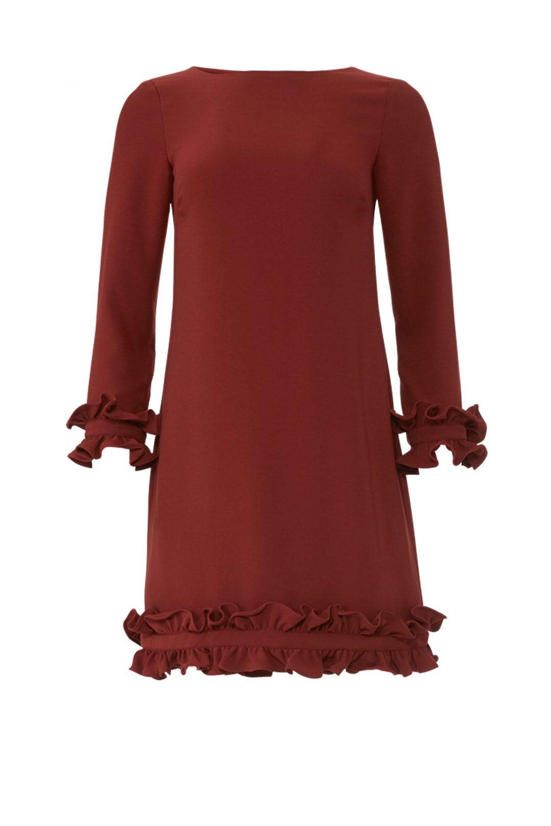 Burgundy Ruffle Shift by Sail to Sable