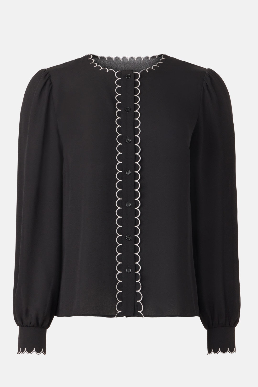 Long Sleeve Button Down Scallop Detail Shirt by CeCe 4