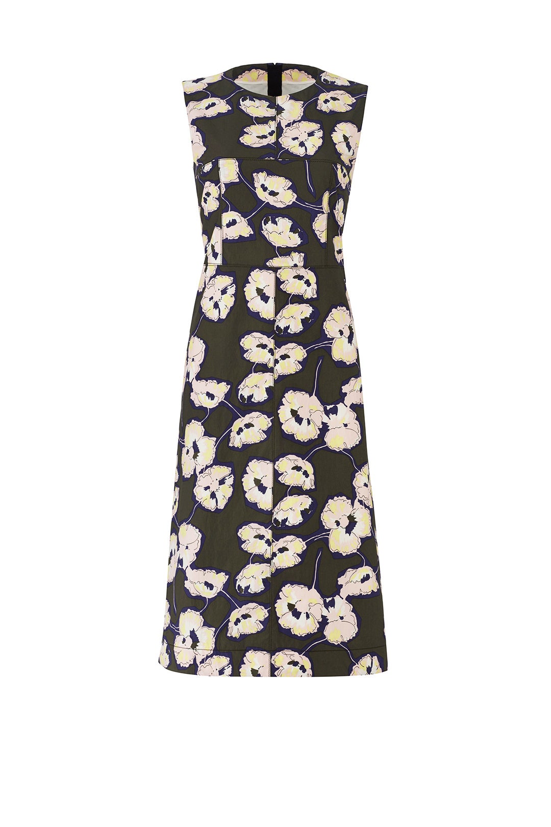 Dark Olive Floral Printed Dress by Marni