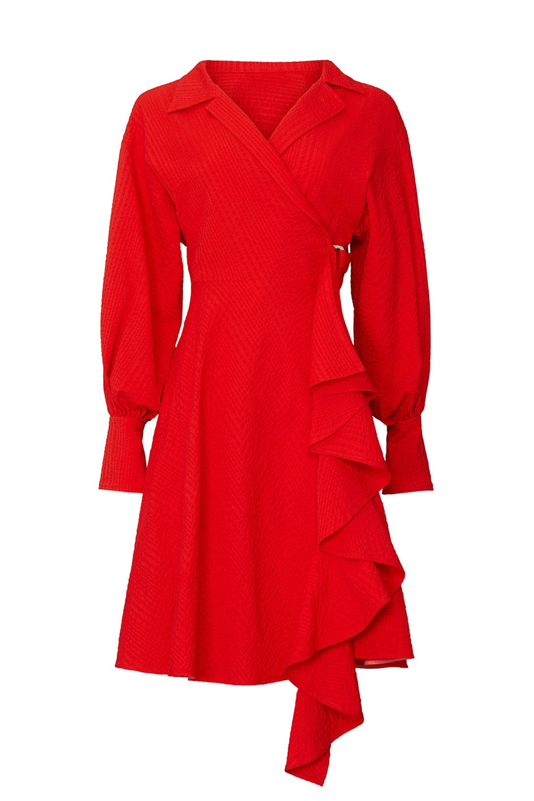 red wrap dresses The Polka Dot Ruffle Dress - Women's Casual Wrap Dress, Stylish- Red - Bright Red Wrap Dress -