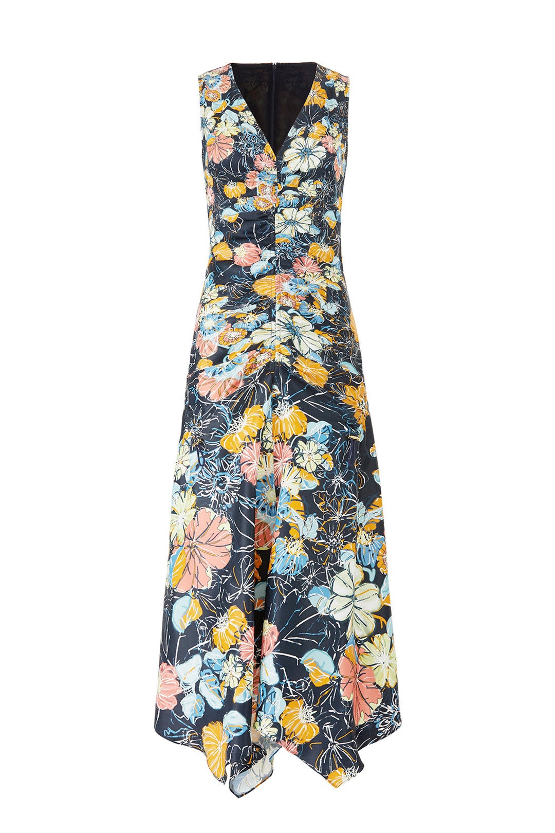Ruched Navy Floral Dress by Peter Pilotto 3