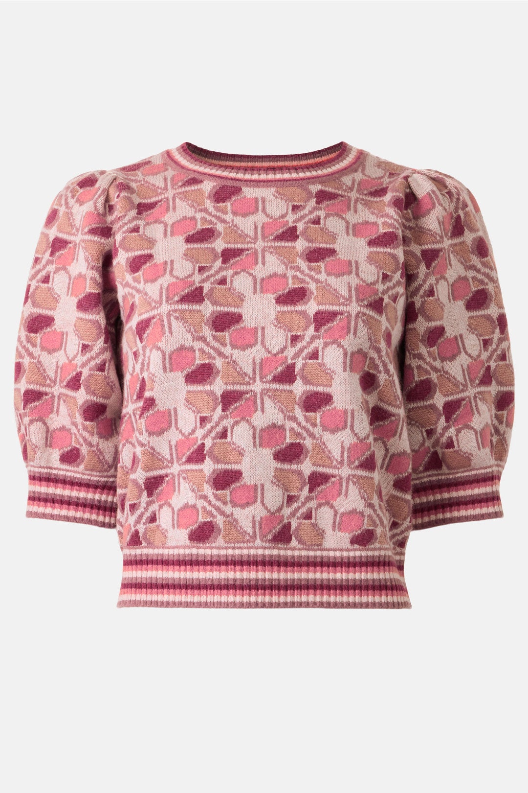 Multi Jacquard Short Sleeve Sweater