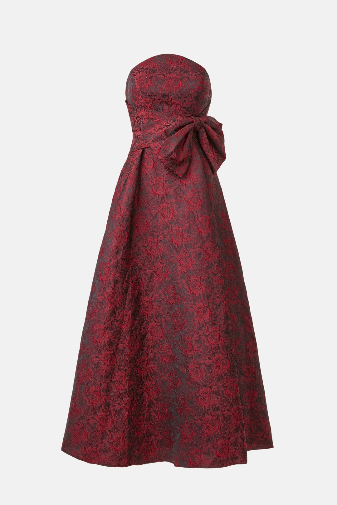 Floral Brocade Strapless Gown With Bow