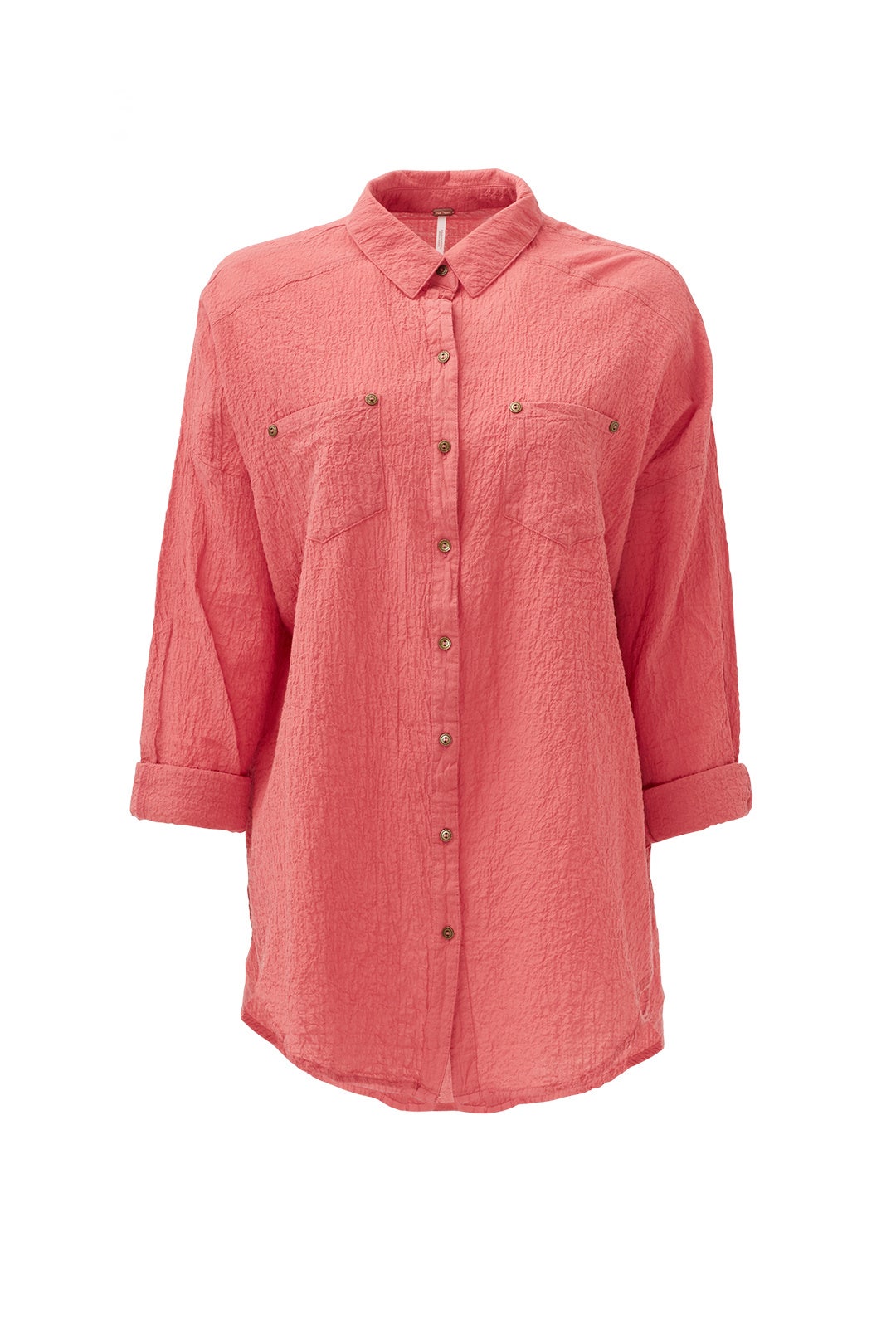 Pink Puckered Button Down by Free People