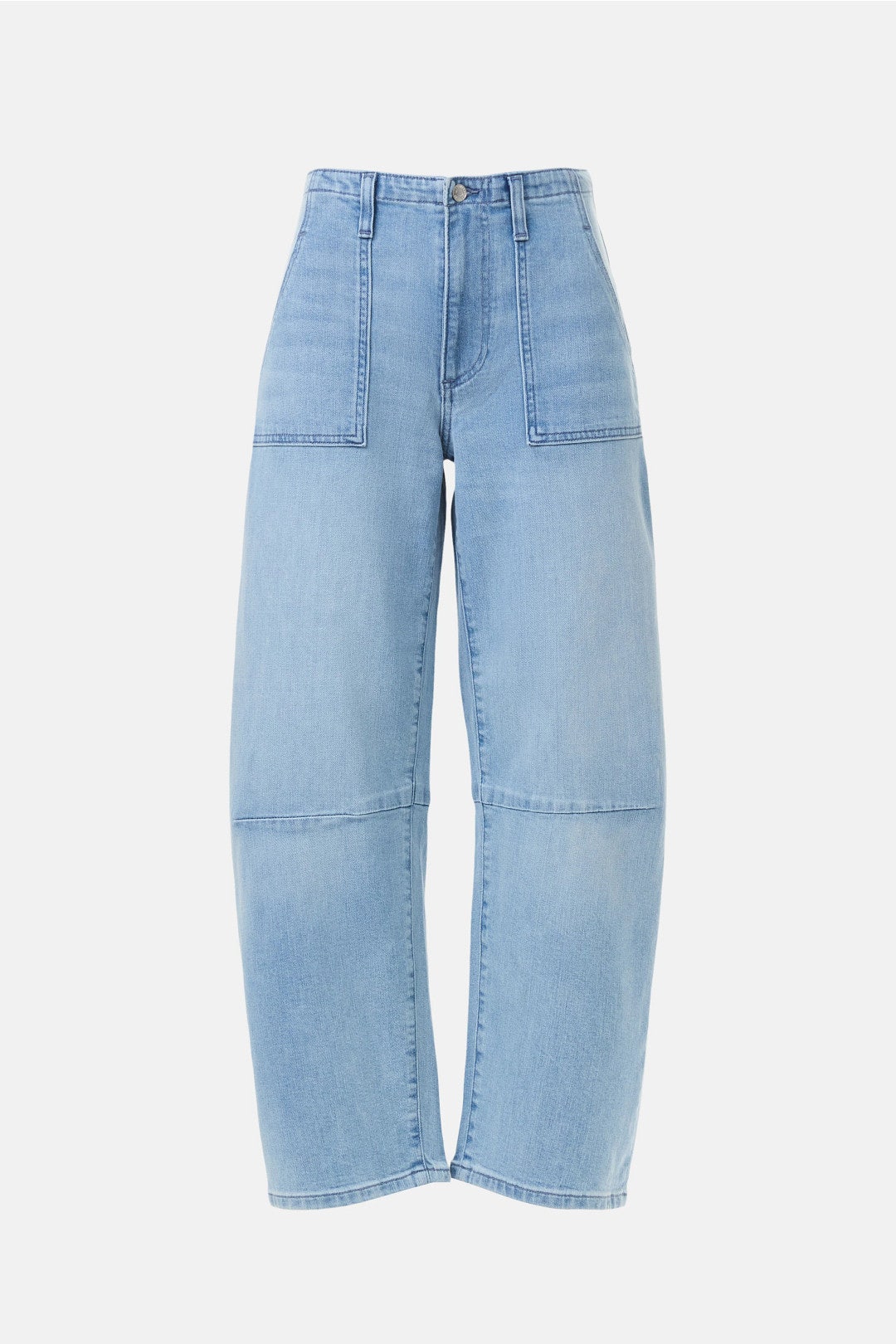 Light Wash Utility Soft Barrel Jeans by LE JEAN