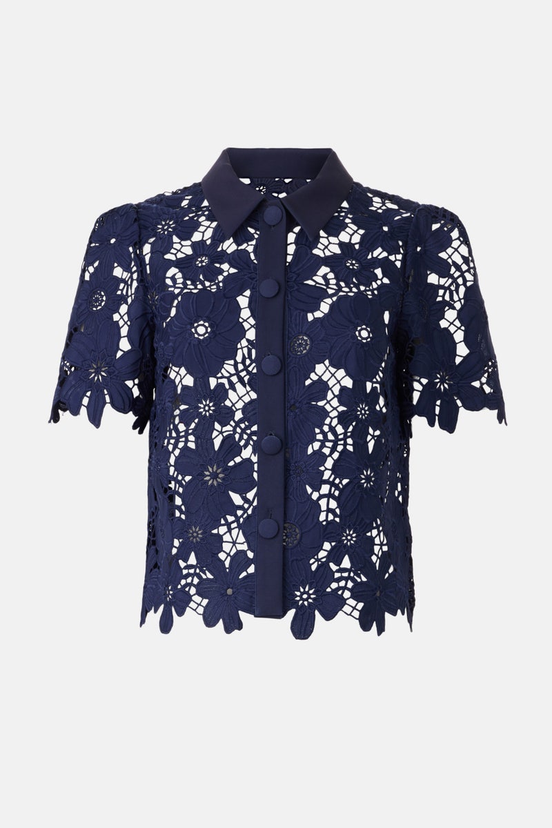 Navy Addison Roja Lace Top by Milly - Photo 4