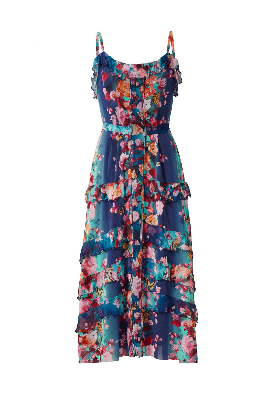 Blue Floral Printed Midi Dress by Fuzzi