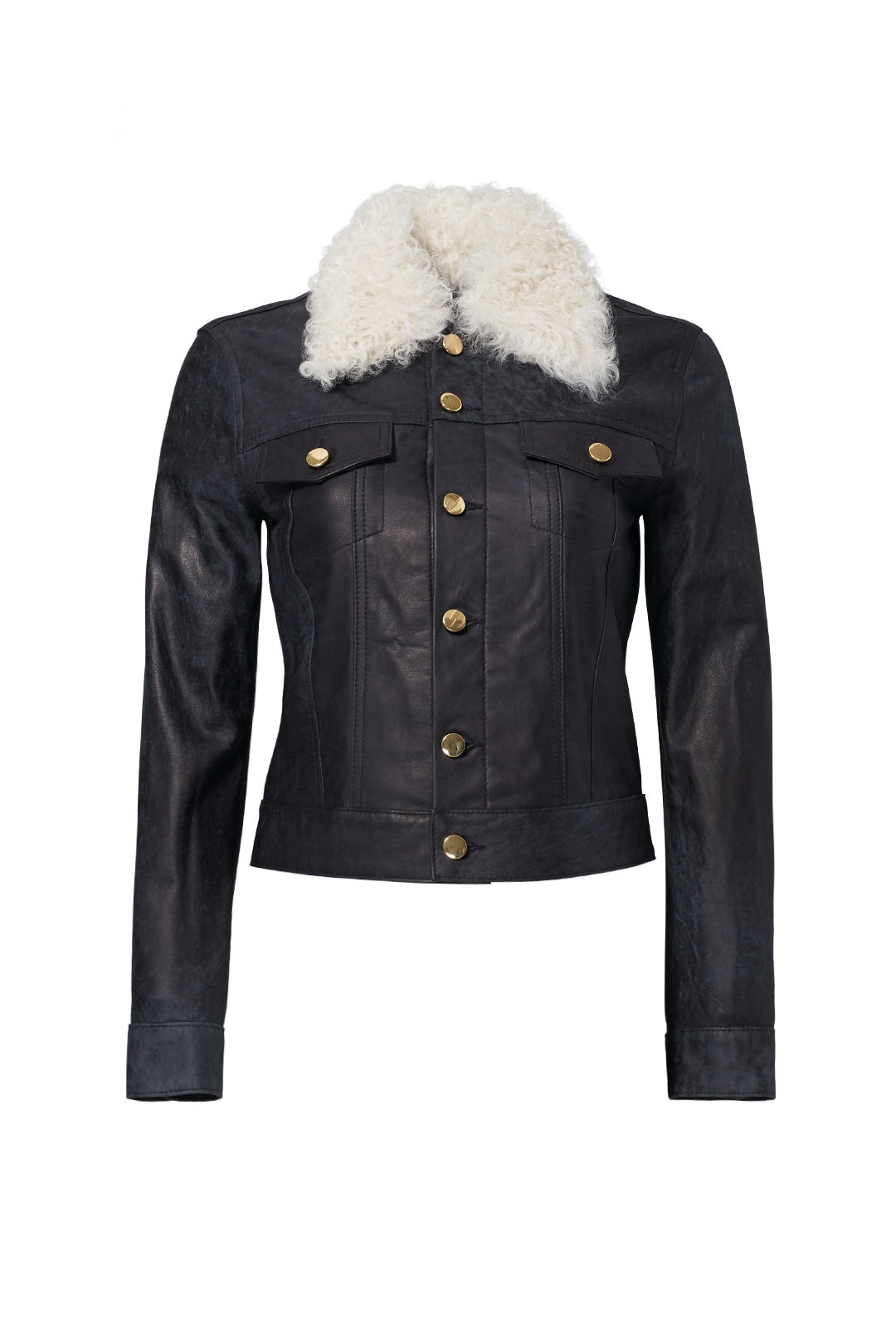 Indigo Shearling Collar Leather Jacket by Derek Lam 10 Crosby