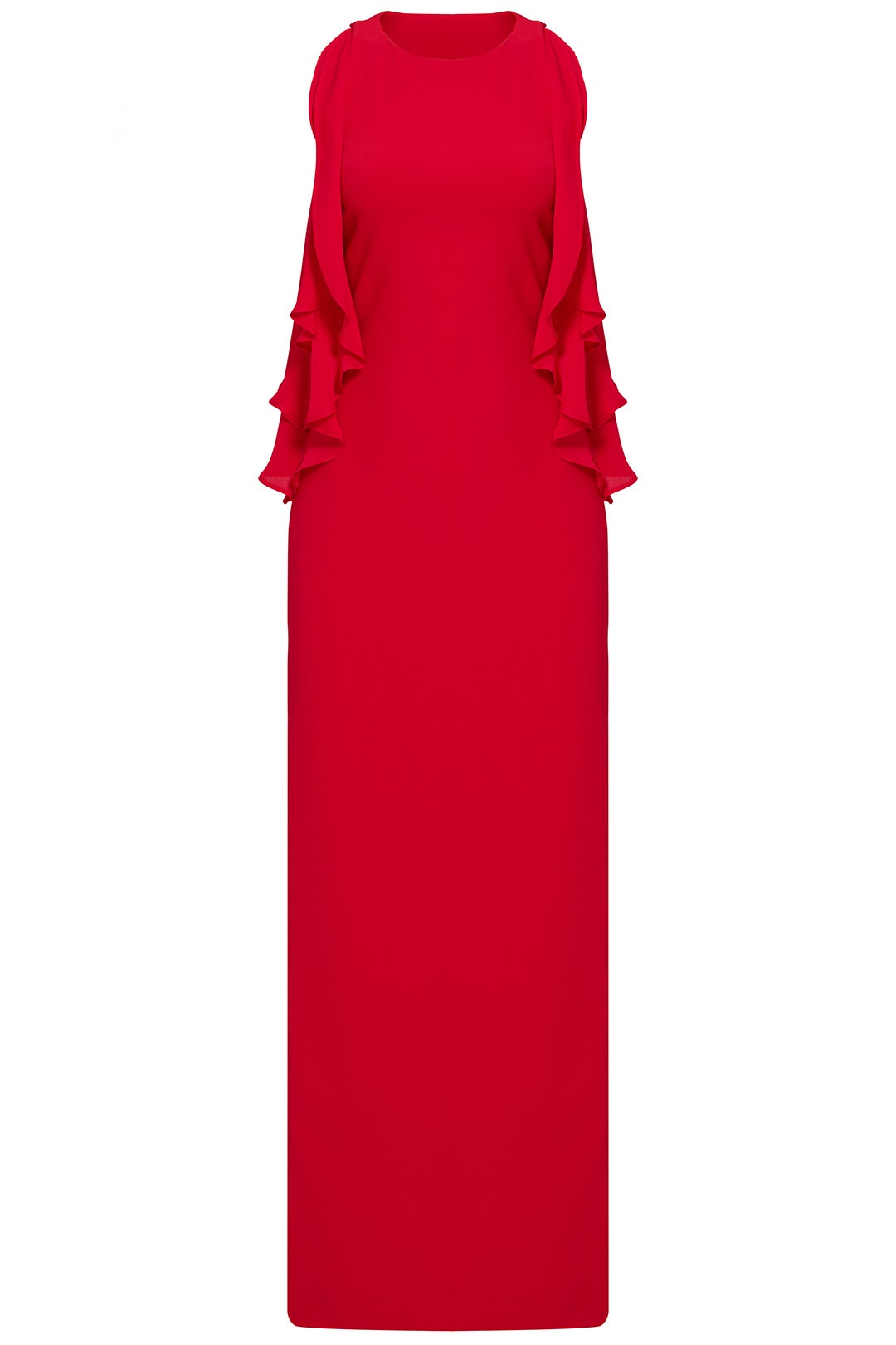 Red Draped Ruffle Gown by Parker