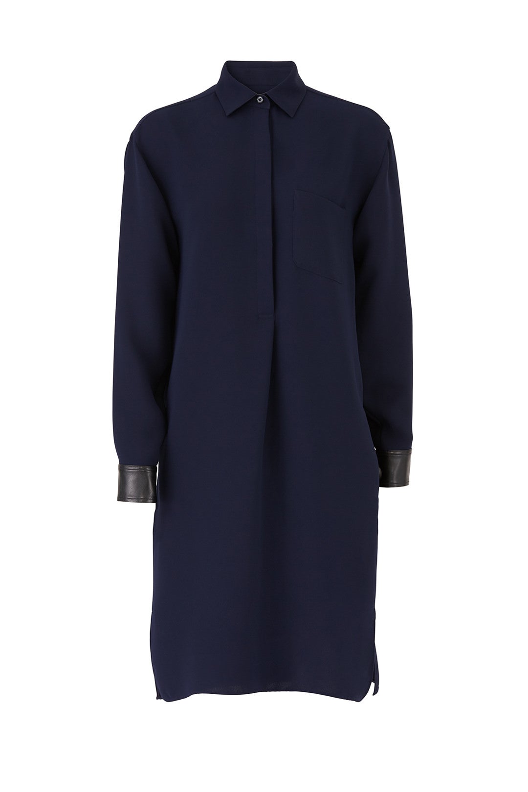 Blue Leather Cuffs Shirtdress by VINCE.