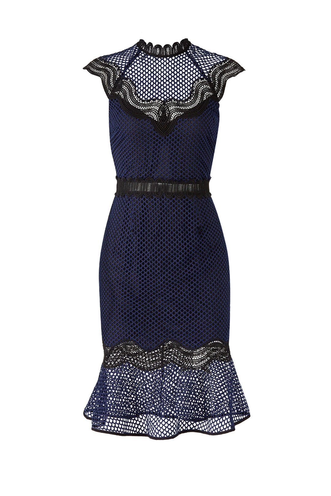 Navy Lace Flare Sheath by Saylor