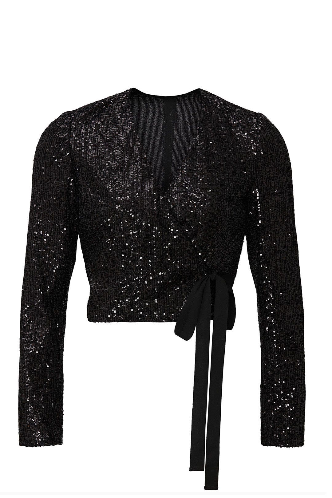 Black Sequin Wrap Top by ML Monique Lhuillier 4