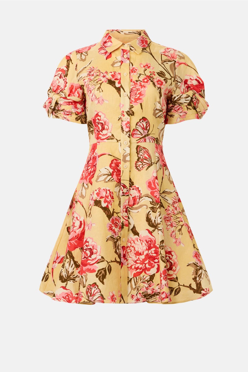 chinese dress ladies Floral Crochet Trim Linen Mini Dress | Belvida main image 0
