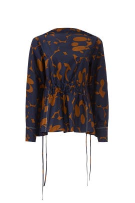 Navy Belou Print Poplin Blouse by Marni