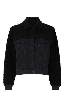 only teddy sleeve denim jacket