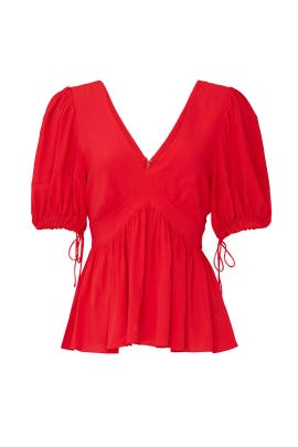 Red Puff Sleeve Tie Top by Proenza Schouler