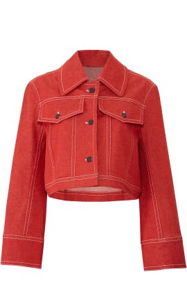 Red Cropped Denim Jacket by Colovos for 