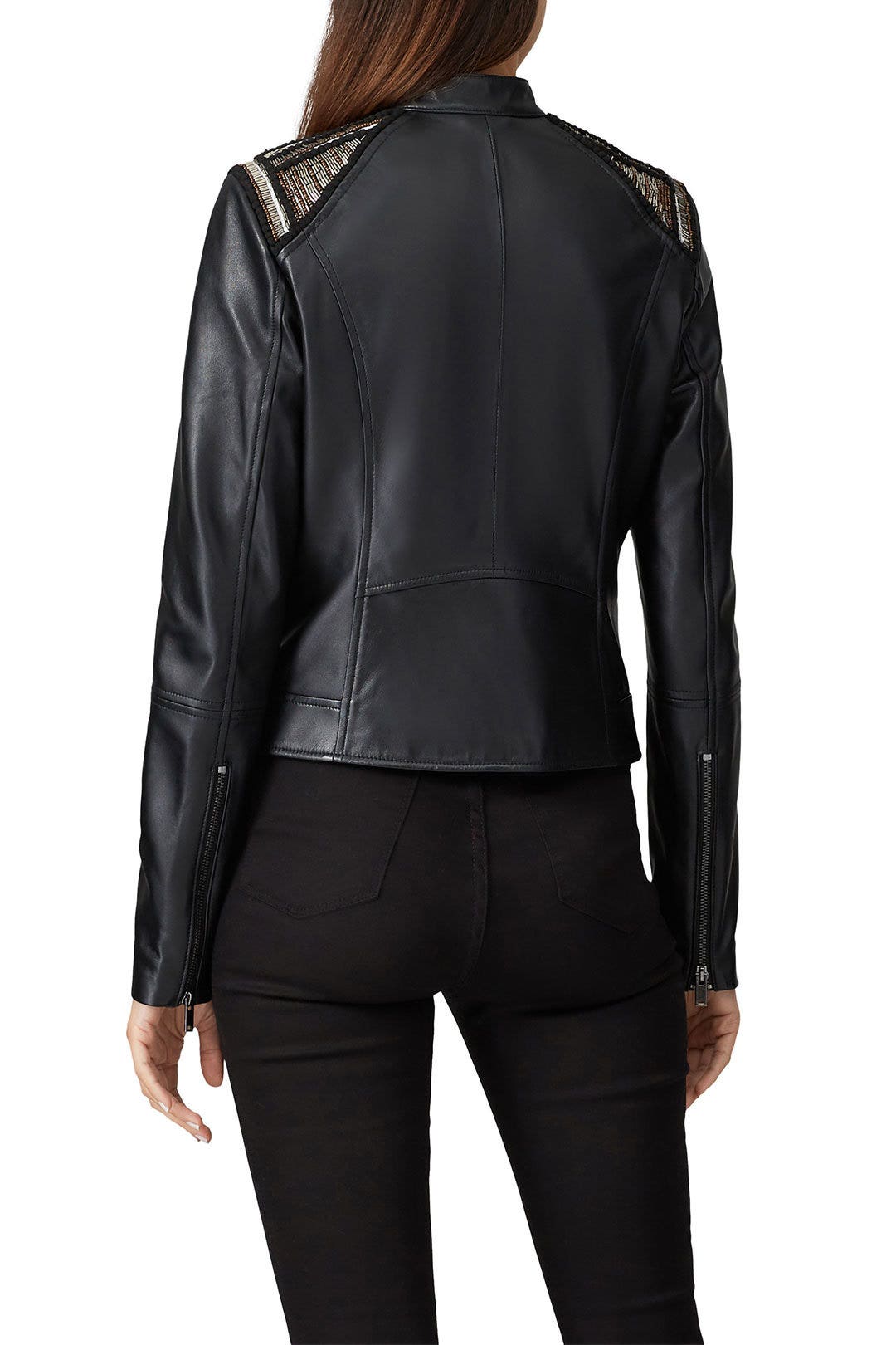 Beaded Shoulder Leather Moto Jacket by Slate & Willow 1