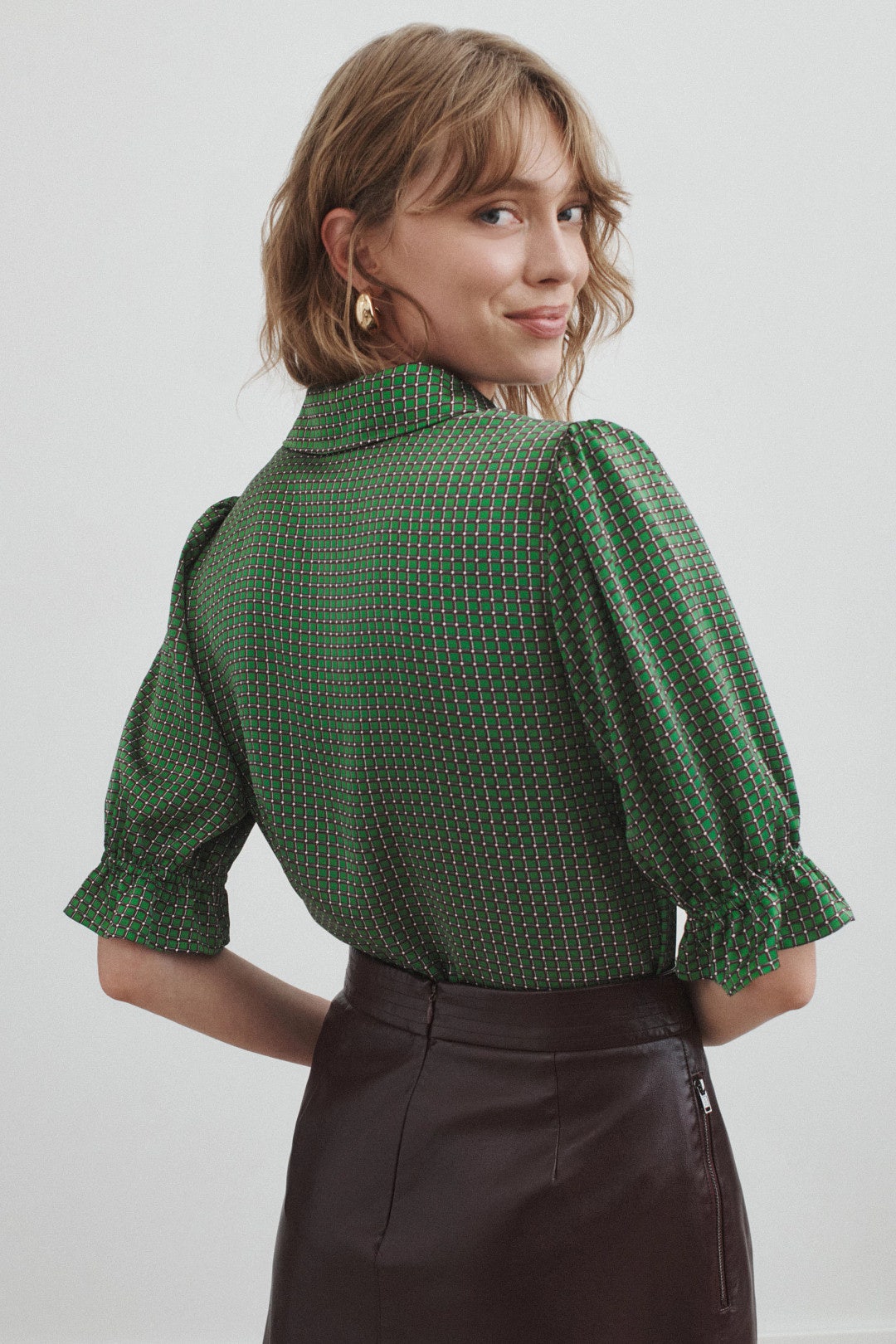 Balloon Sleeve Smocked Button Button Shirt by CeCe 2