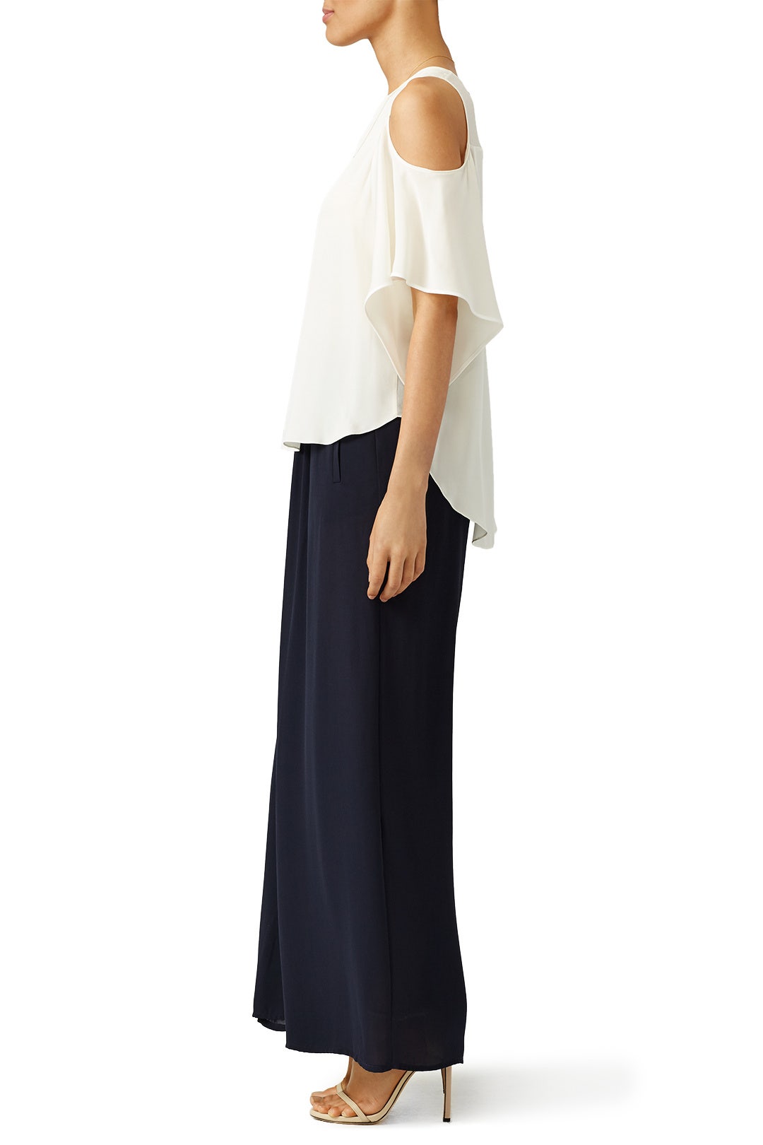 White Cold Shoulder Silk Blouse by HALSTON 1