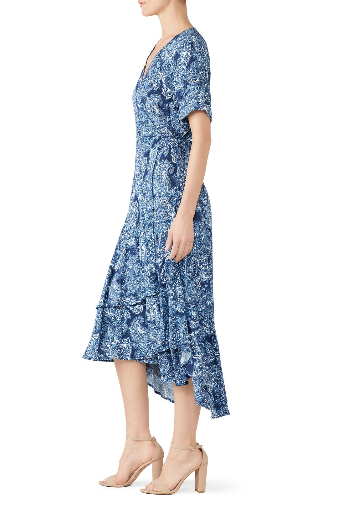 Blue Printed Tiered Ruffle Dress by Fifteen Twenty 1