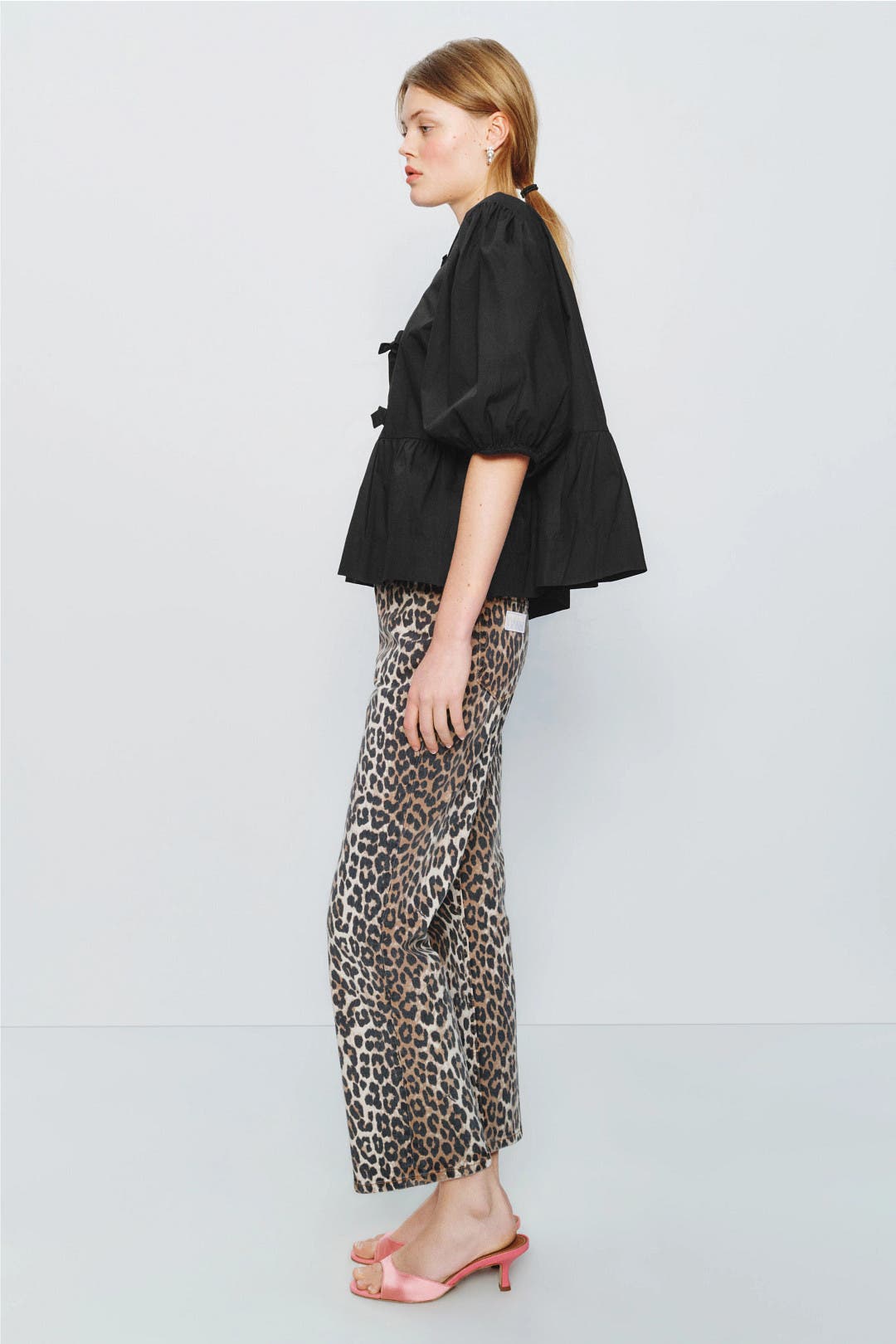 Black Cotton Poplin Peplum Blouse by GANNI | Rent the Runway