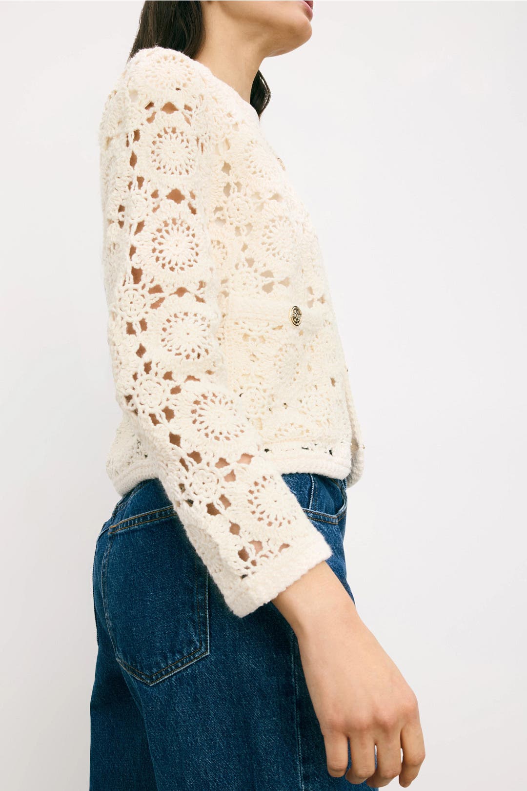 White Crochet Bomber Jacket by Maje | Rent the Runway