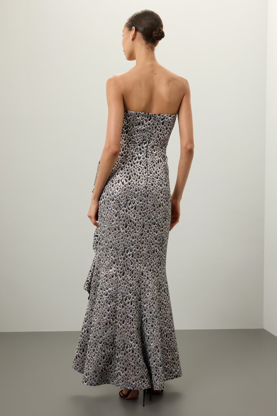 Printed Side Skirt Ruffle Gown by Badgley Mischka | Rent the