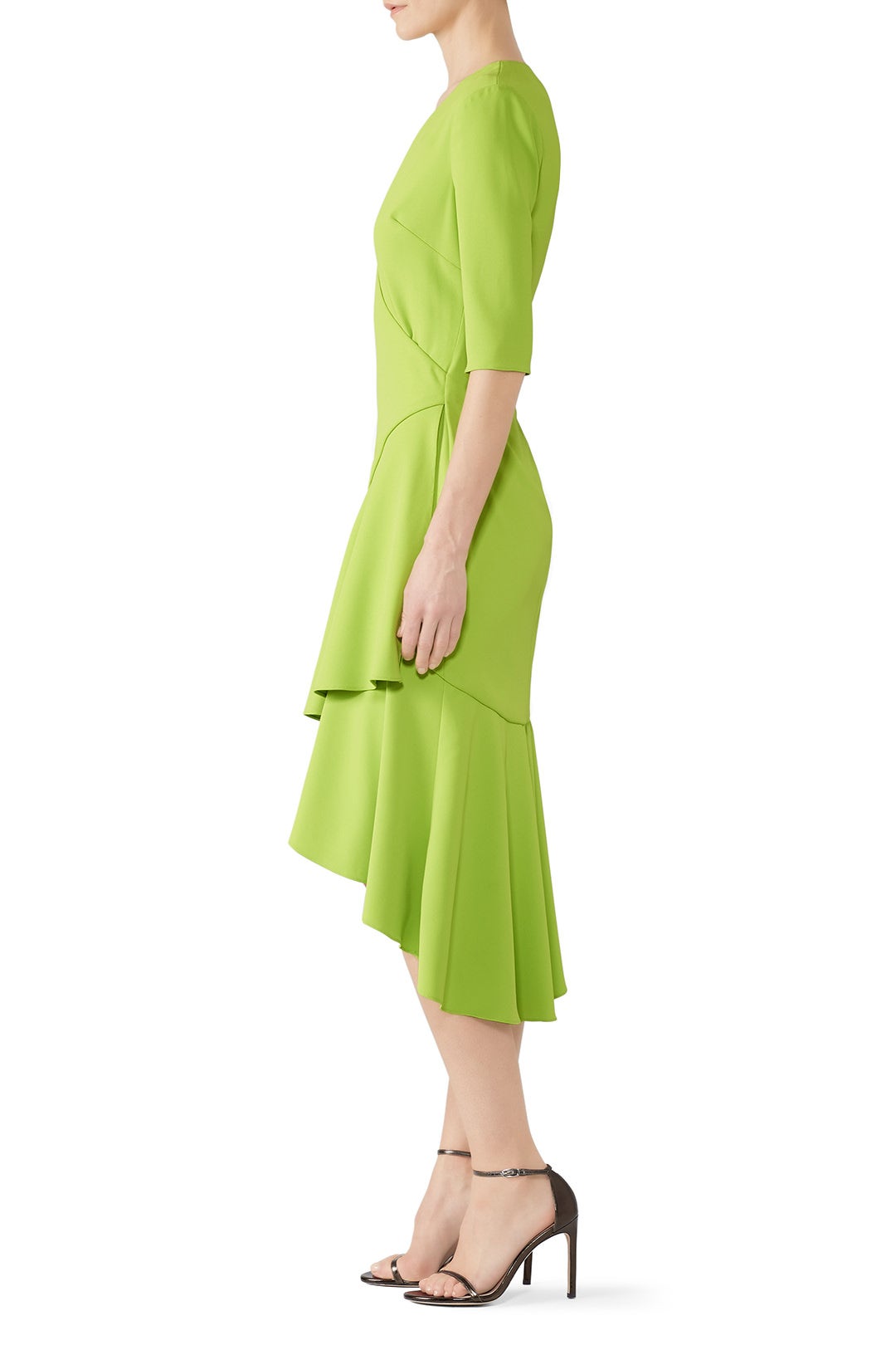Lime Flutter Hem Dress by Badgley Mischka 2