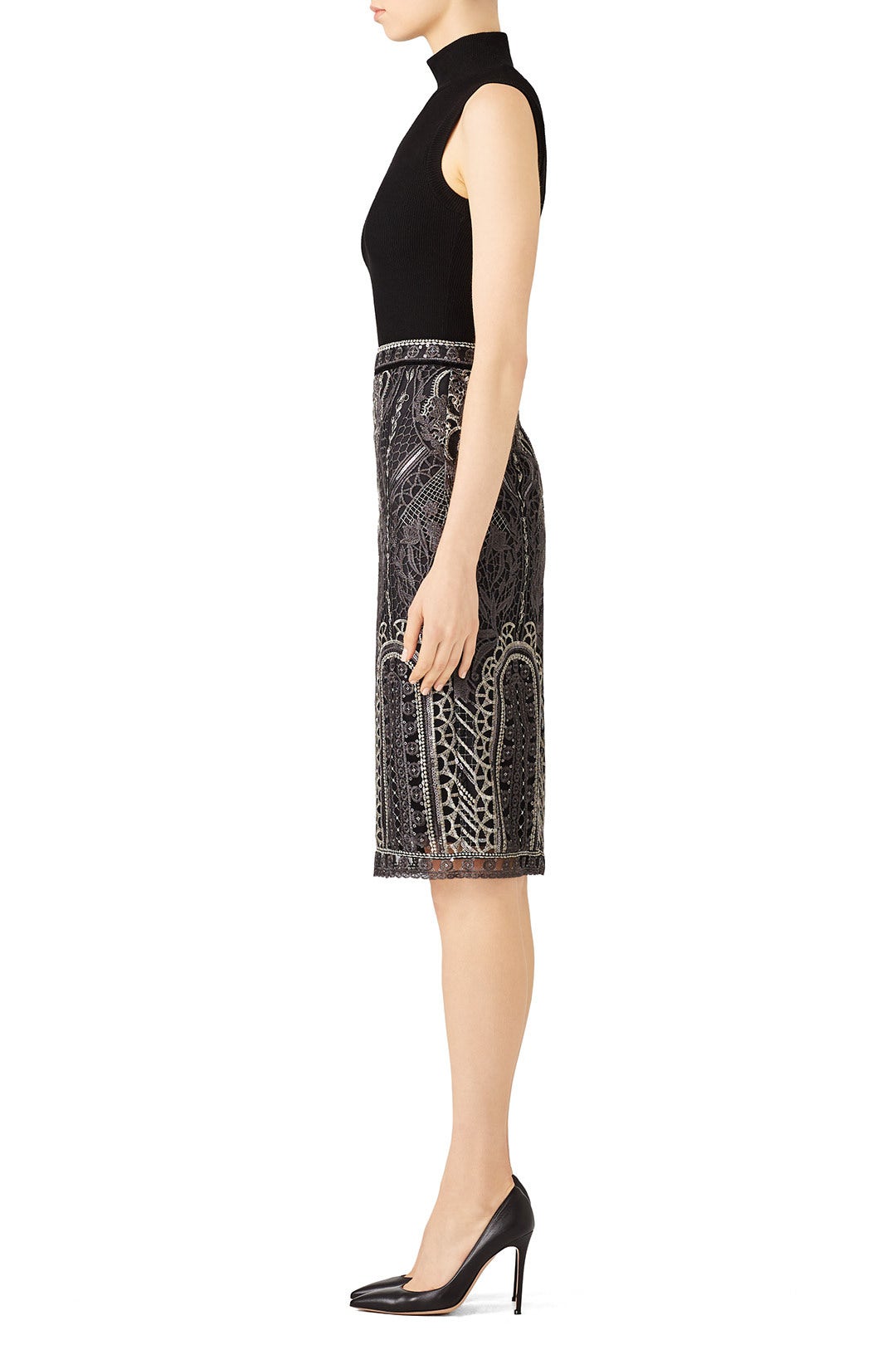 Silver Embroidered Skirt by Marchesa Notte 2