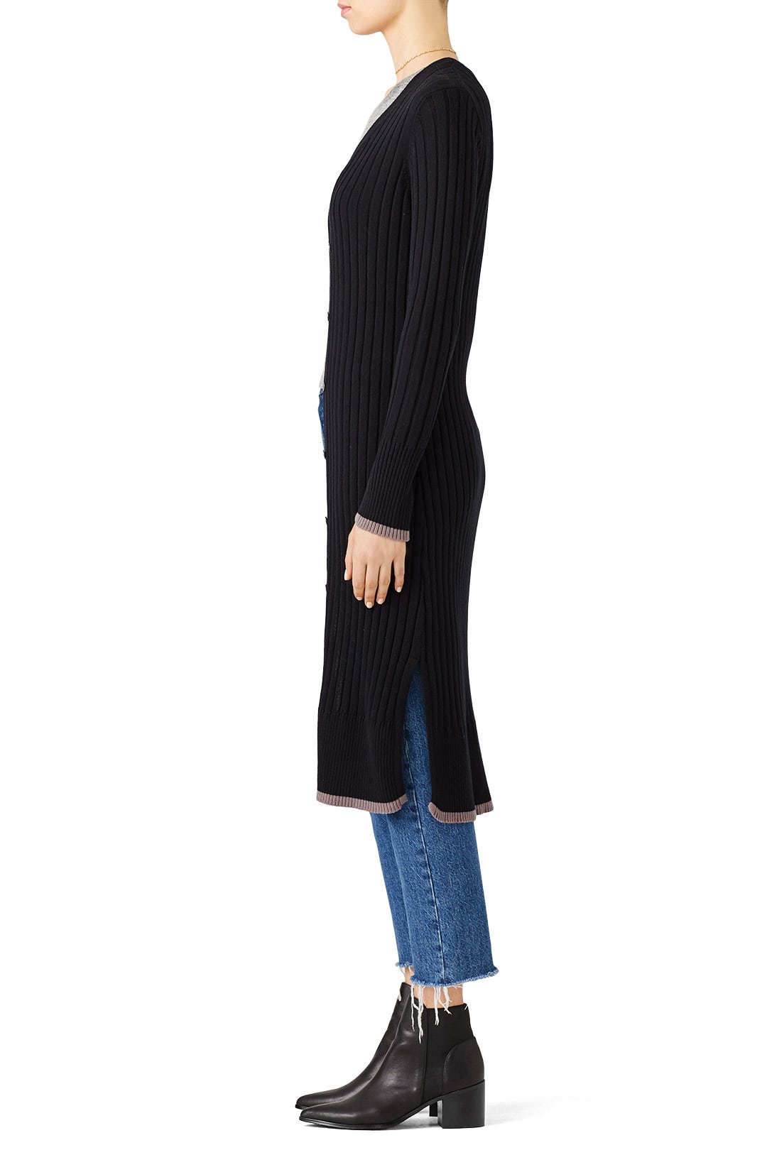 Black Ribbed Cardigan by Michael Stars 2