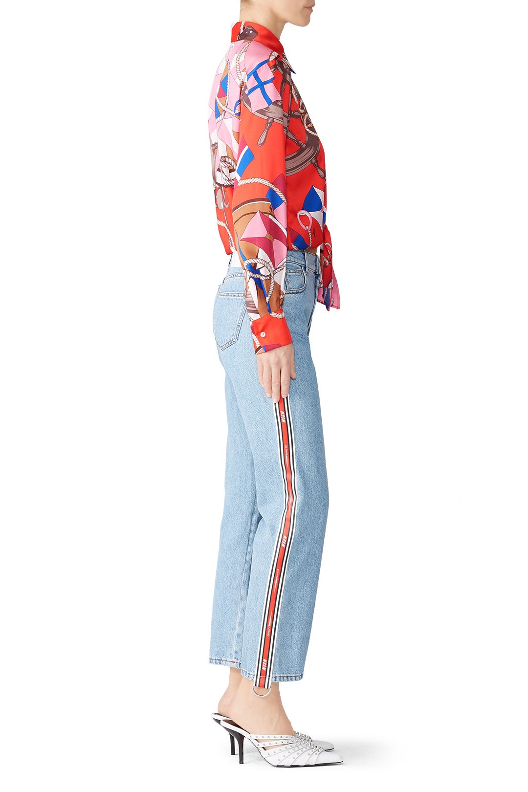 Red Printed Tie Blouse by MSGM 2