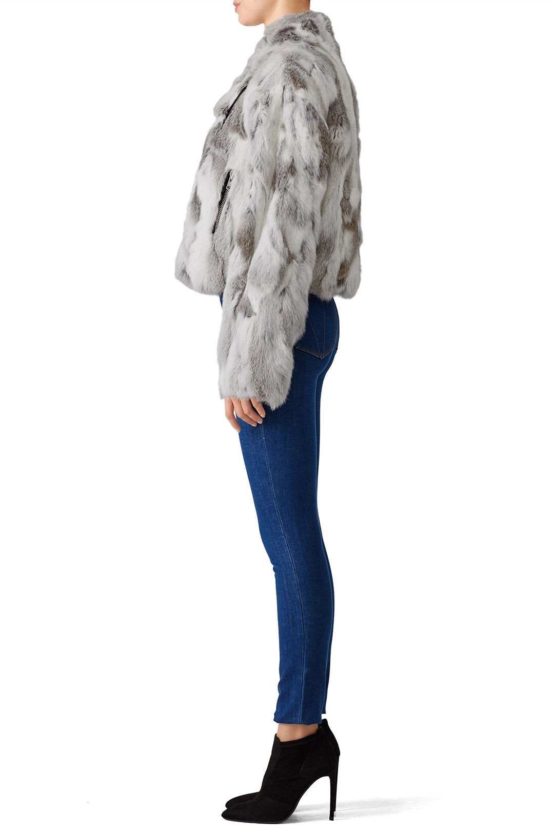 Grey Textured Biker Jacket by Adrienne Landau 1