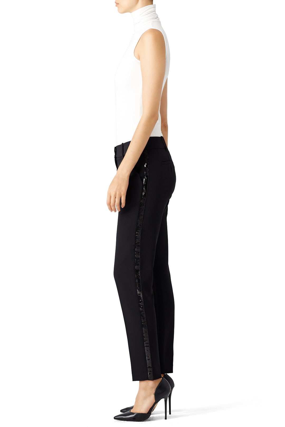 Black Italian Cady Sequin Tuxedo Pants by Milly 2