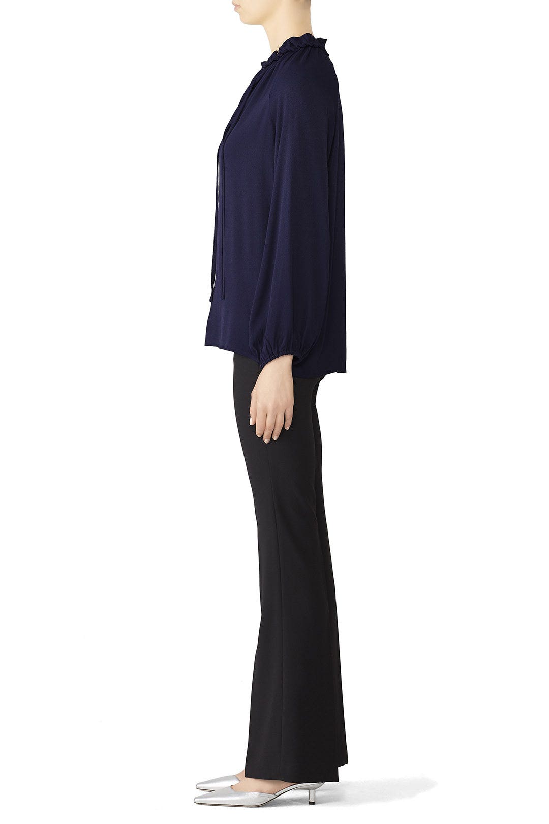 Navy Ruffle Neck Blouse by BLAQUE LABEL 2