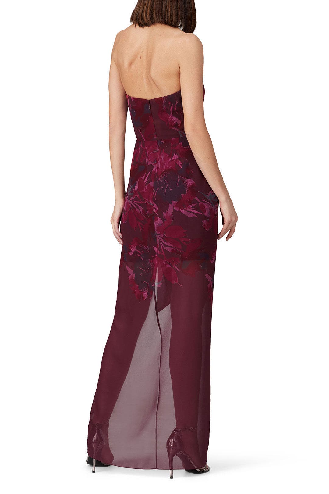Red Floral Strapless Gown by Badgley Mischka 1