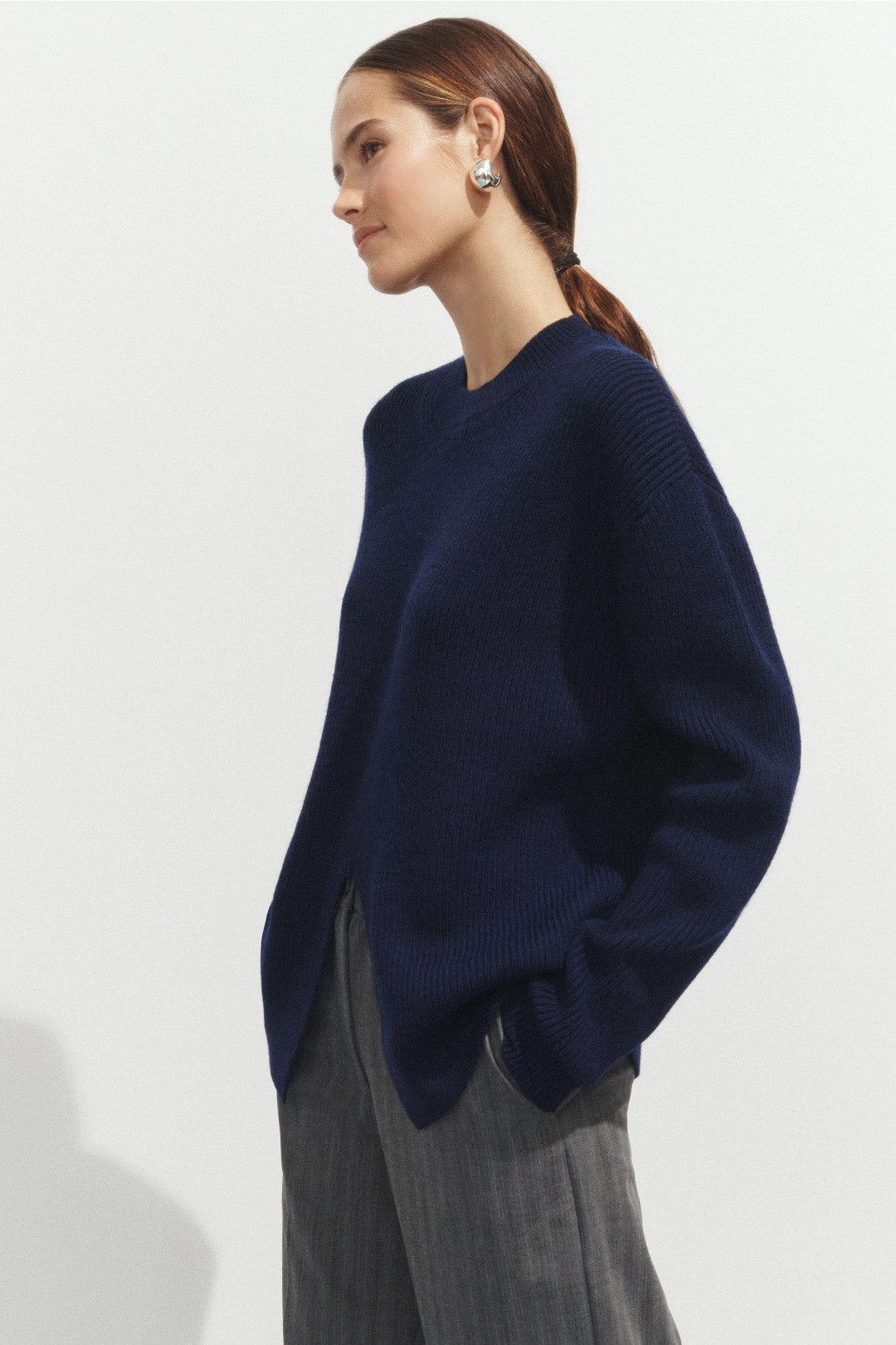 Navy Split Front Crewneck Sweater by Tibi 1