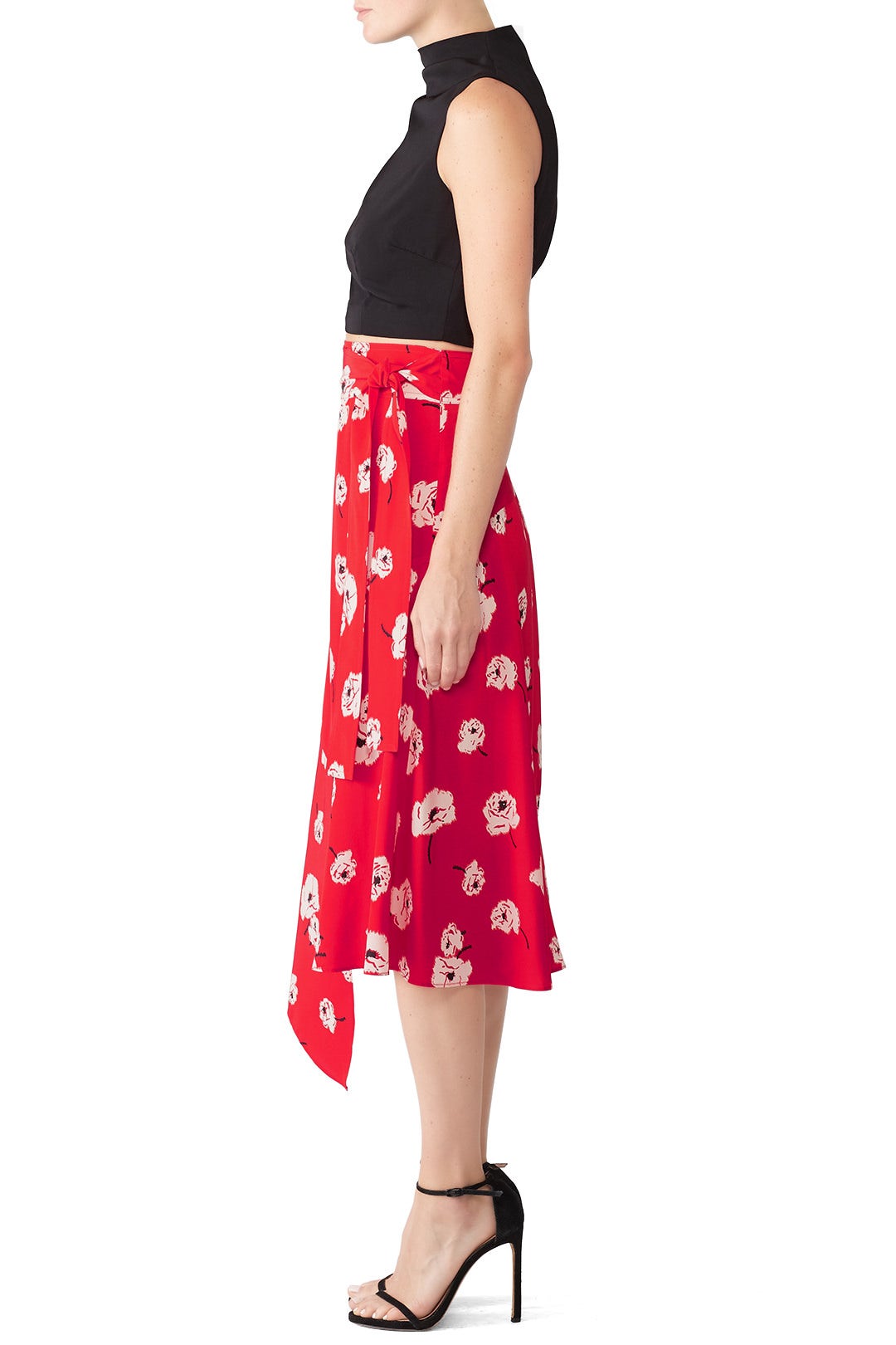 Red Floral Wrap Skirt by Derek Lam 10 Crosby 1