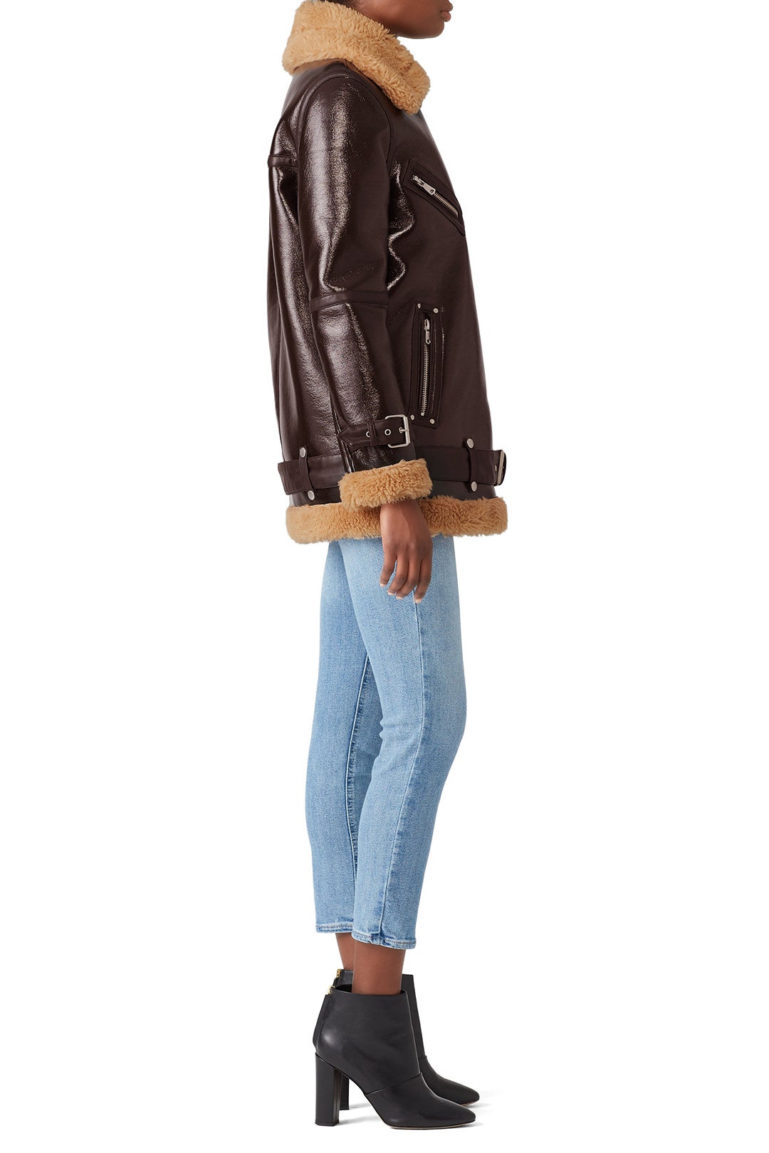 Patent Faux Sherpa Biker Jacket by Avec Les Filles 2