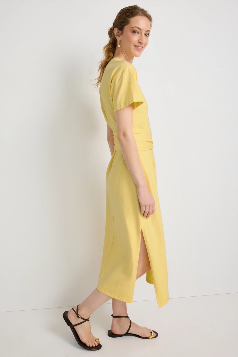 knee length dresses for ladies Cobblestone Heather Knit Crew Neck Short Sleeve Dress