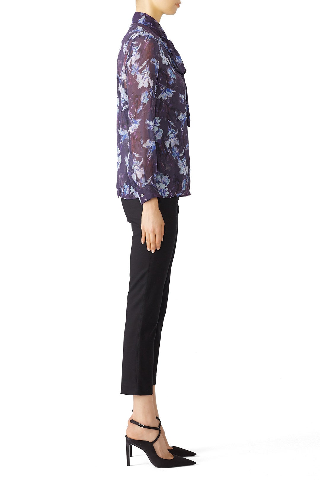 Purple Floral Tie Neck Top by Jay Godfrey 1