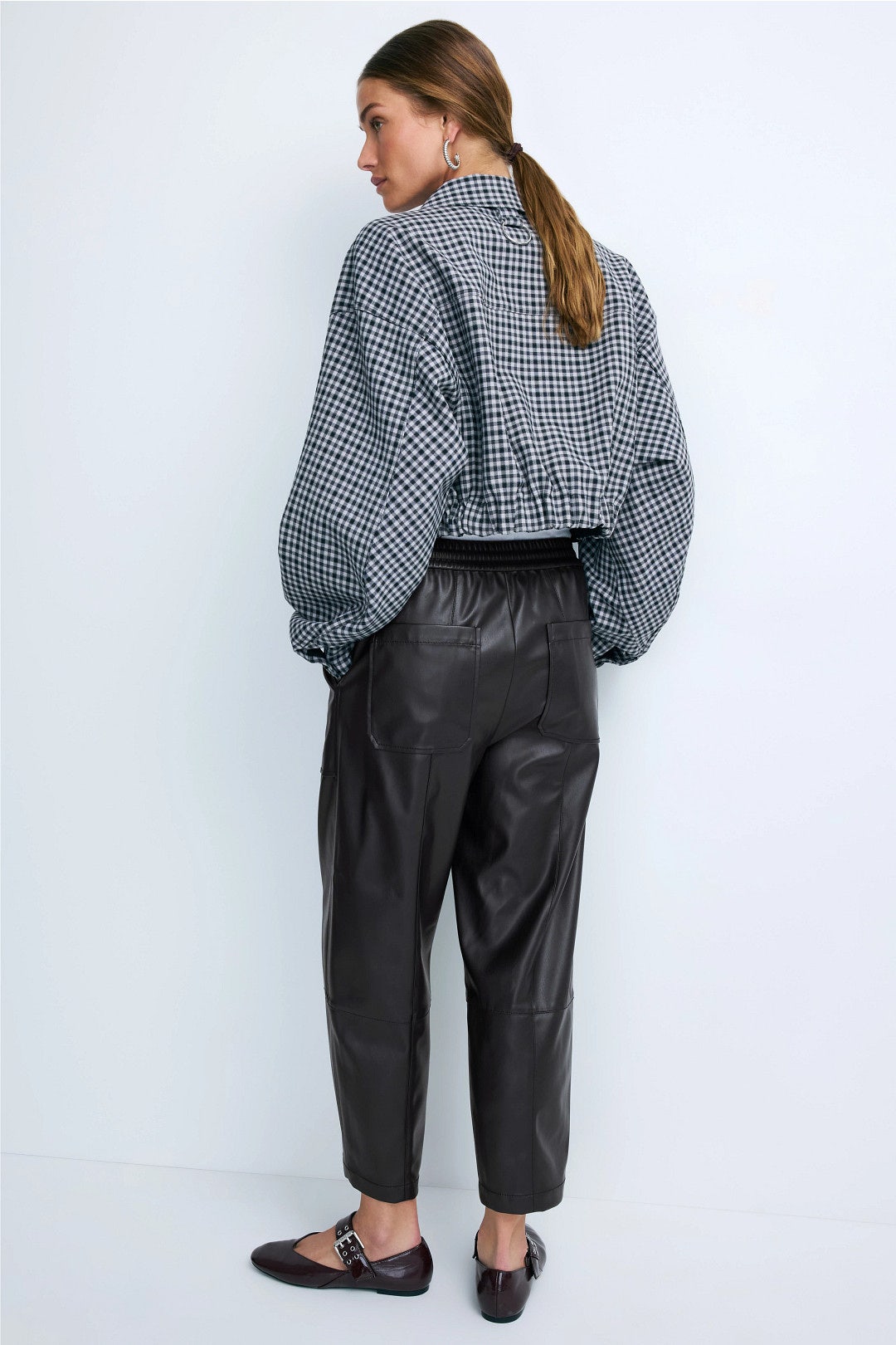 Faux Leather Pull On Trouser