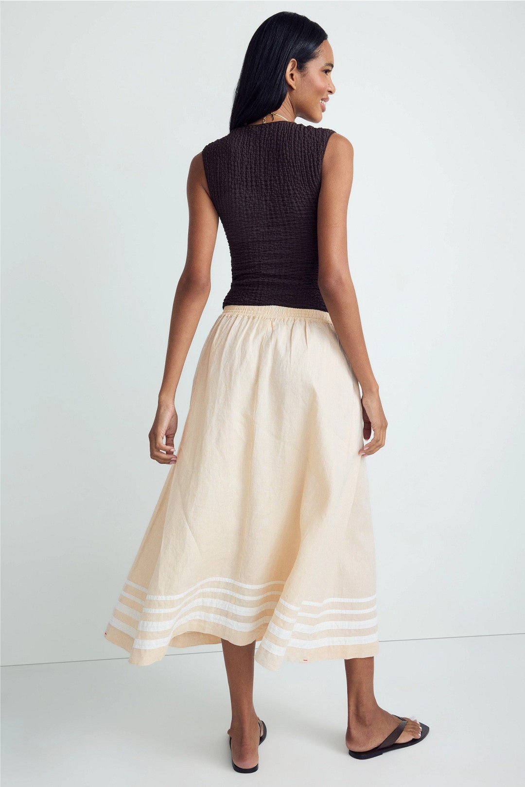 Lucille White Stripe Midi Skirt by XíRENA 2