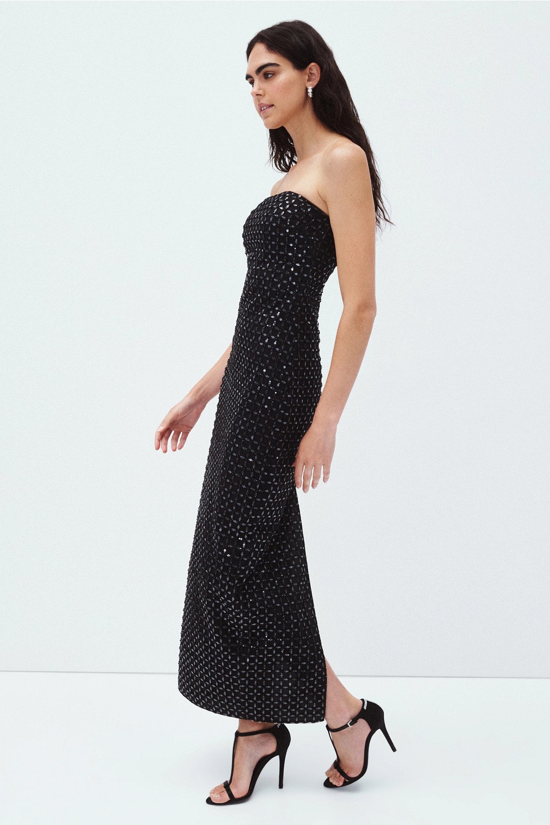 rotate beaded strapless maxi dress Tube by Size:8 Boys size 40 Self Glitter Dress Women's Black/floral Tie-Detail Maxi
