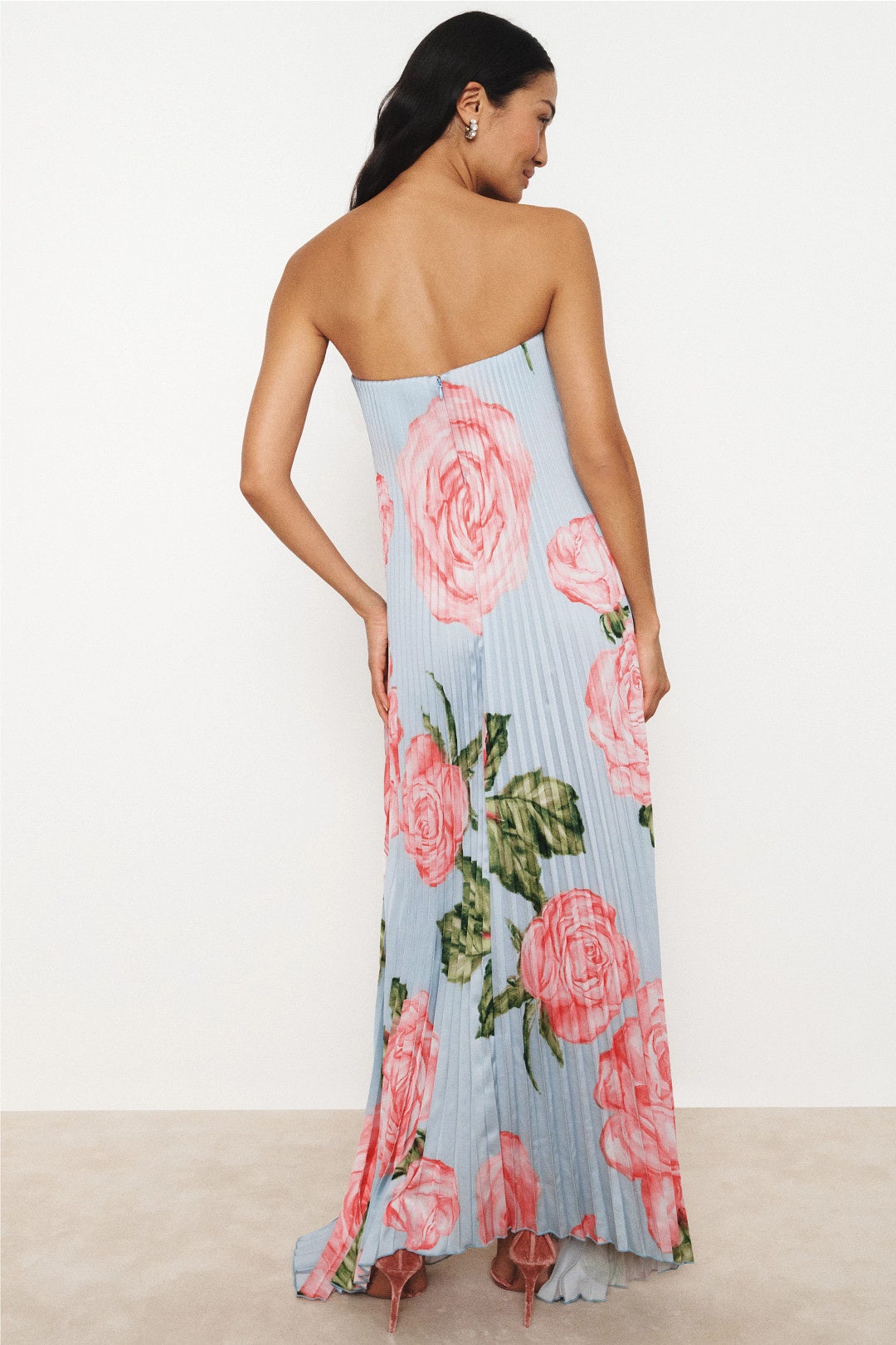 Floral Strapless Pleated Gown by L'IDÉE 1