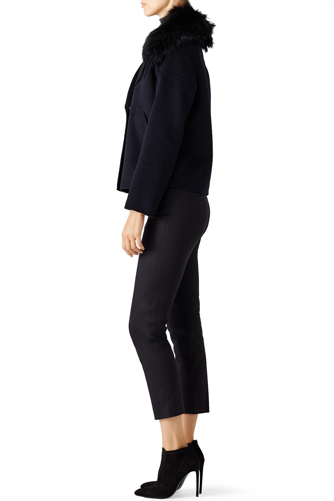 Navy Fur Collar Short Coat by Derek Lam 10 Crosby 2